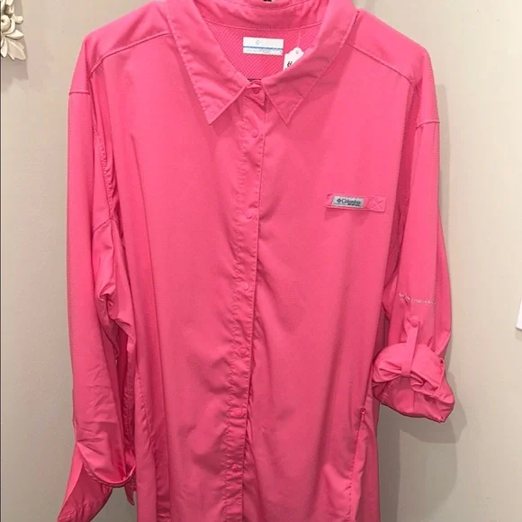 Columbia PFG Vibrant Pink Long Sleeve Shirt - Picture 1 of 6